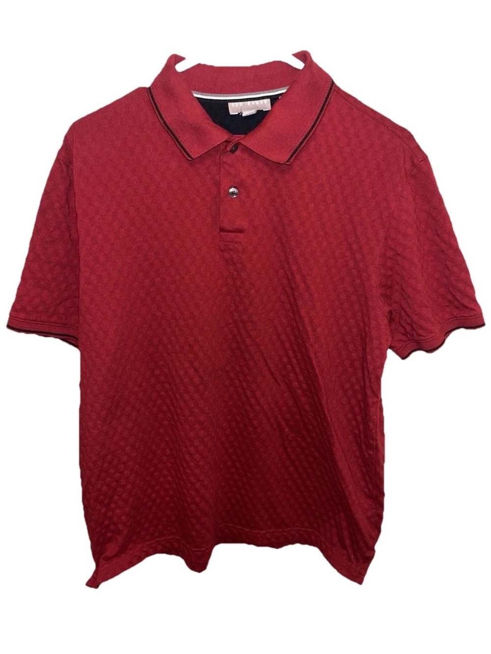 Ted Baker Mens Red Polo Shirt Short Sleeve Size M Red Textured Cotton Casual EUC